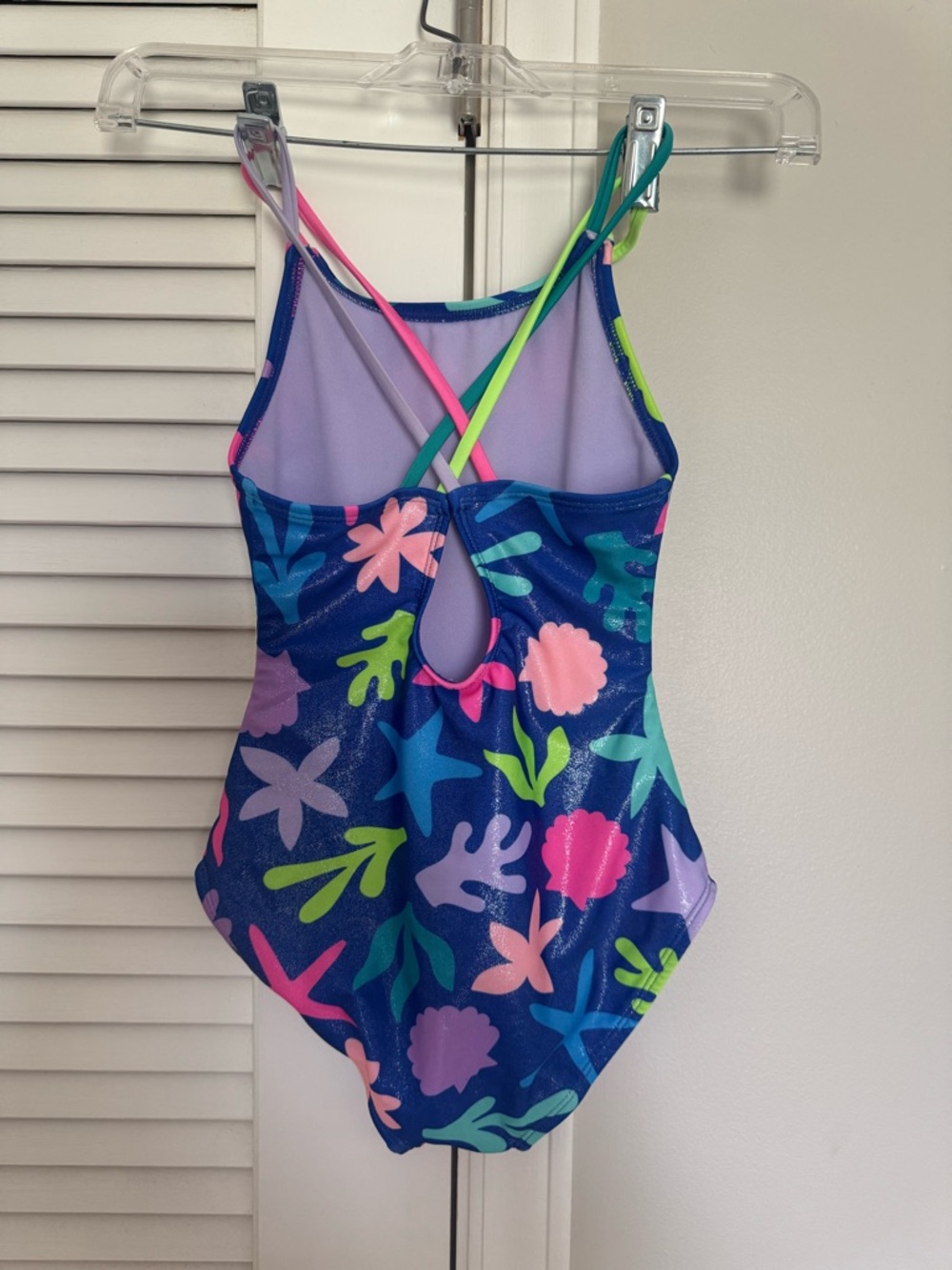 Cat & Jack Navy Floral One-Piece Swimsuit with Pink & Green Straps - Picture 2 of 2